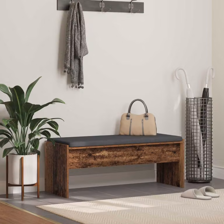 Panca per ingresso moderna vidaXL in legno e tessuto, L/P/H: 103 x 38 x 40 cm, colore marrone e grigio