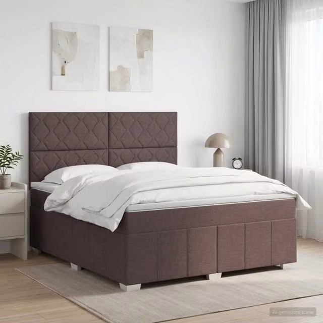 Letto box spring con materasso vidaXL in tessuto marrone e bianco con base a sollevamento L/P/H: 160 x 200 x 140,5 cm