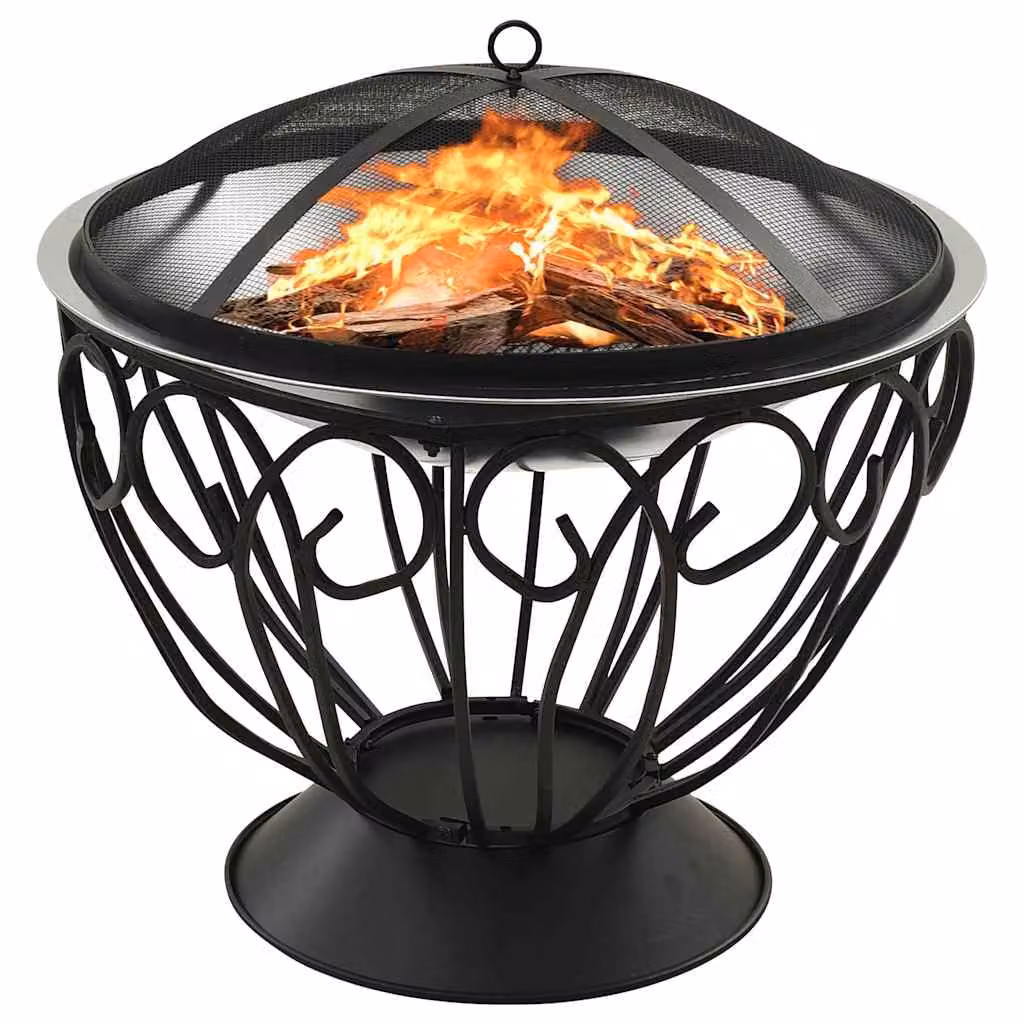 Braciere e Barbecue 2in1 con Attizzatoio vidaXL in Acciaio Inox, Colore Argento e Nero, L/P/H: 59 x 59 x 60 cm