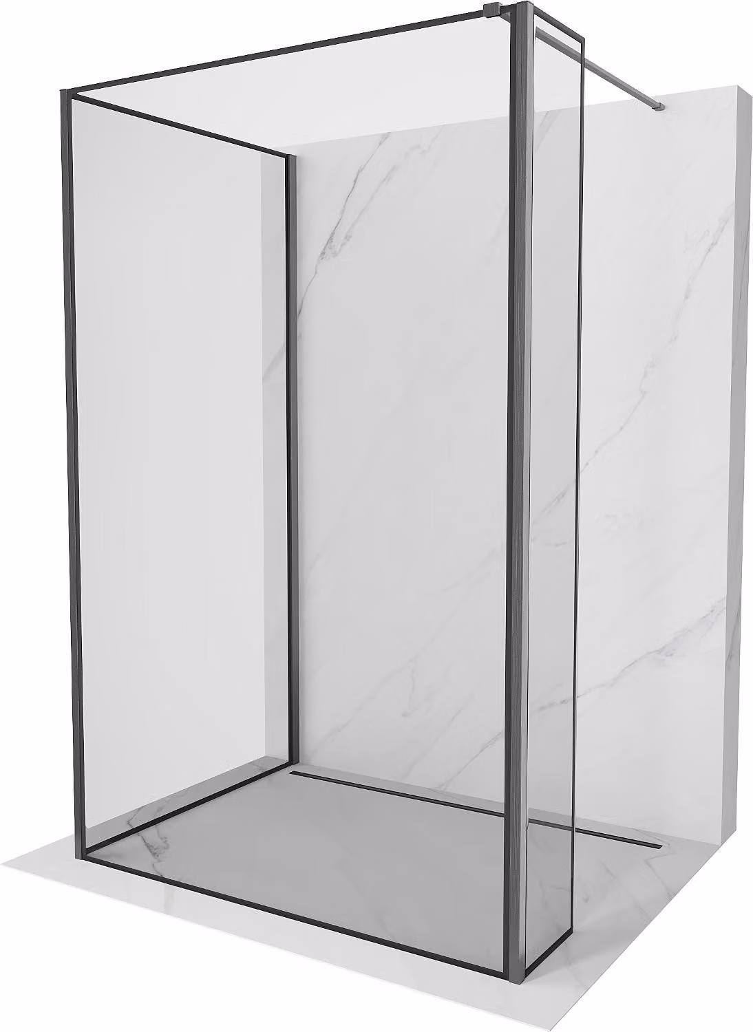 Mexen Kioto parete doccia Walk-in 90 x 70 x 40 cm, cornice nera, gun gray spazzolato - 800-090-070-221-66-70-040