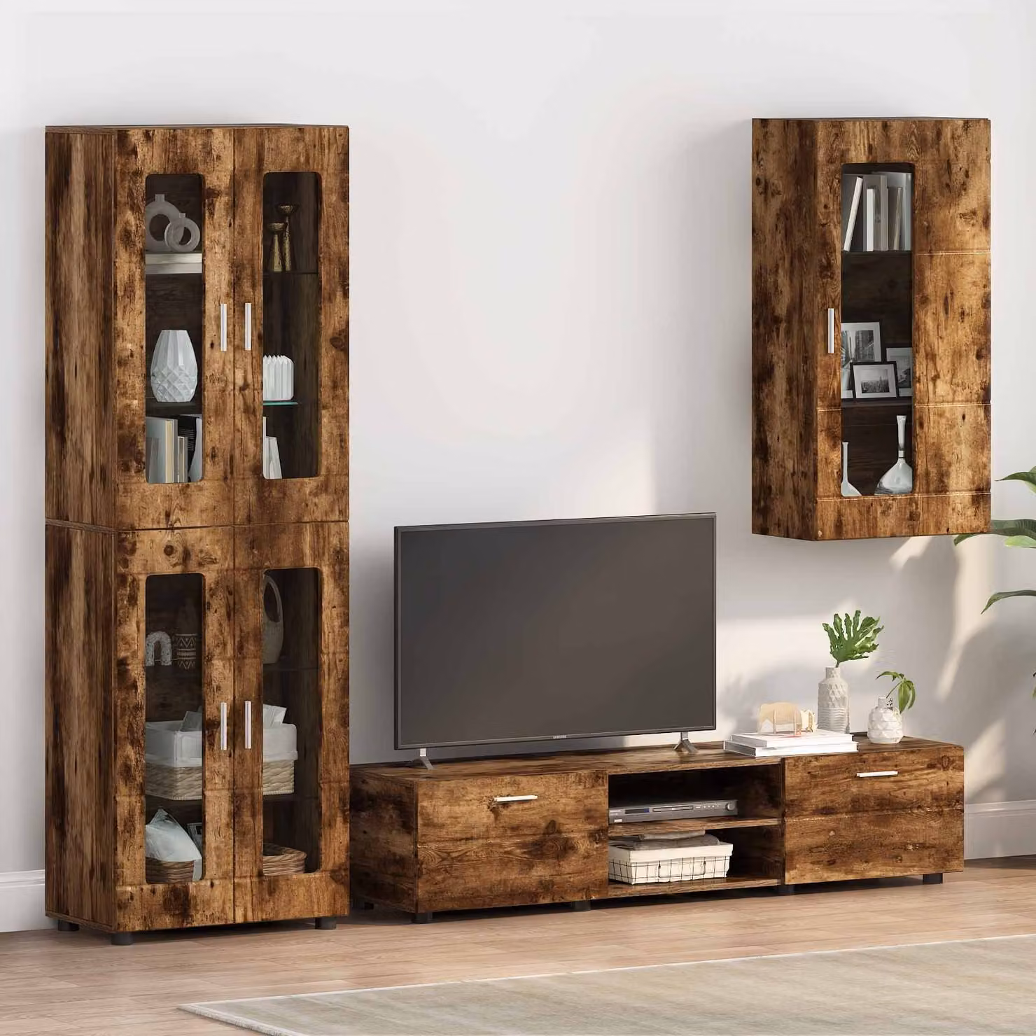 Armadio a muro vidaXL in legno rovere fumé marrone con ante in vetro e ripiani interni per soggiorno o ufficio L 100 cm, P 27 cm, H 47 cm