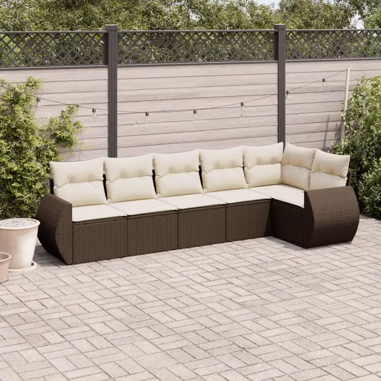 Set Divano da Giardino vidaXL 6 pz in Polyrattan Marrone con Cuscini Bianchi e Rivestimenti Rimovibili