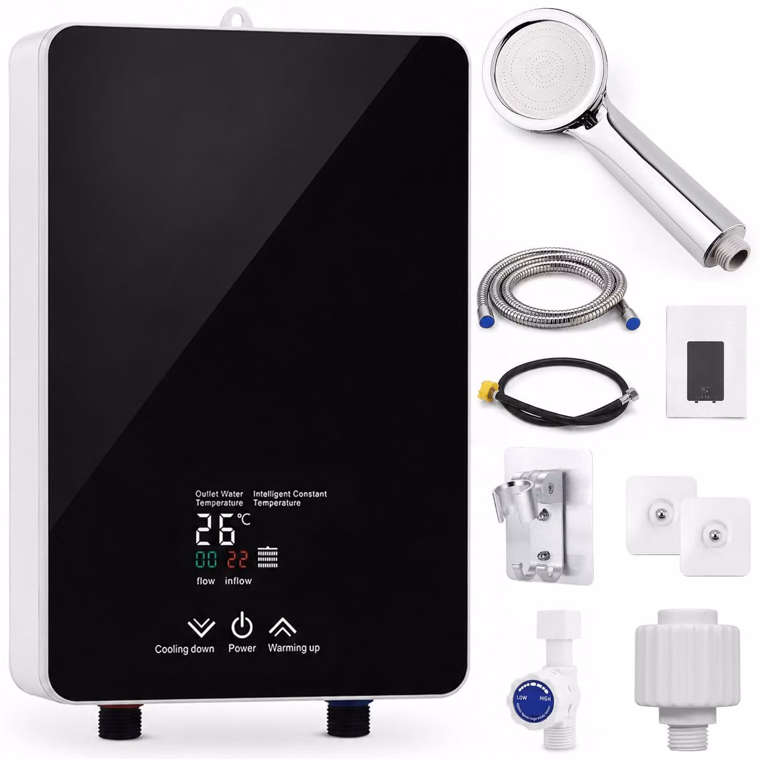 Scaldabagno istantaneo da 5500 W, 220 V, con display LED, temperatura regolabile da 30 a 55 °C, per bagno e cucina