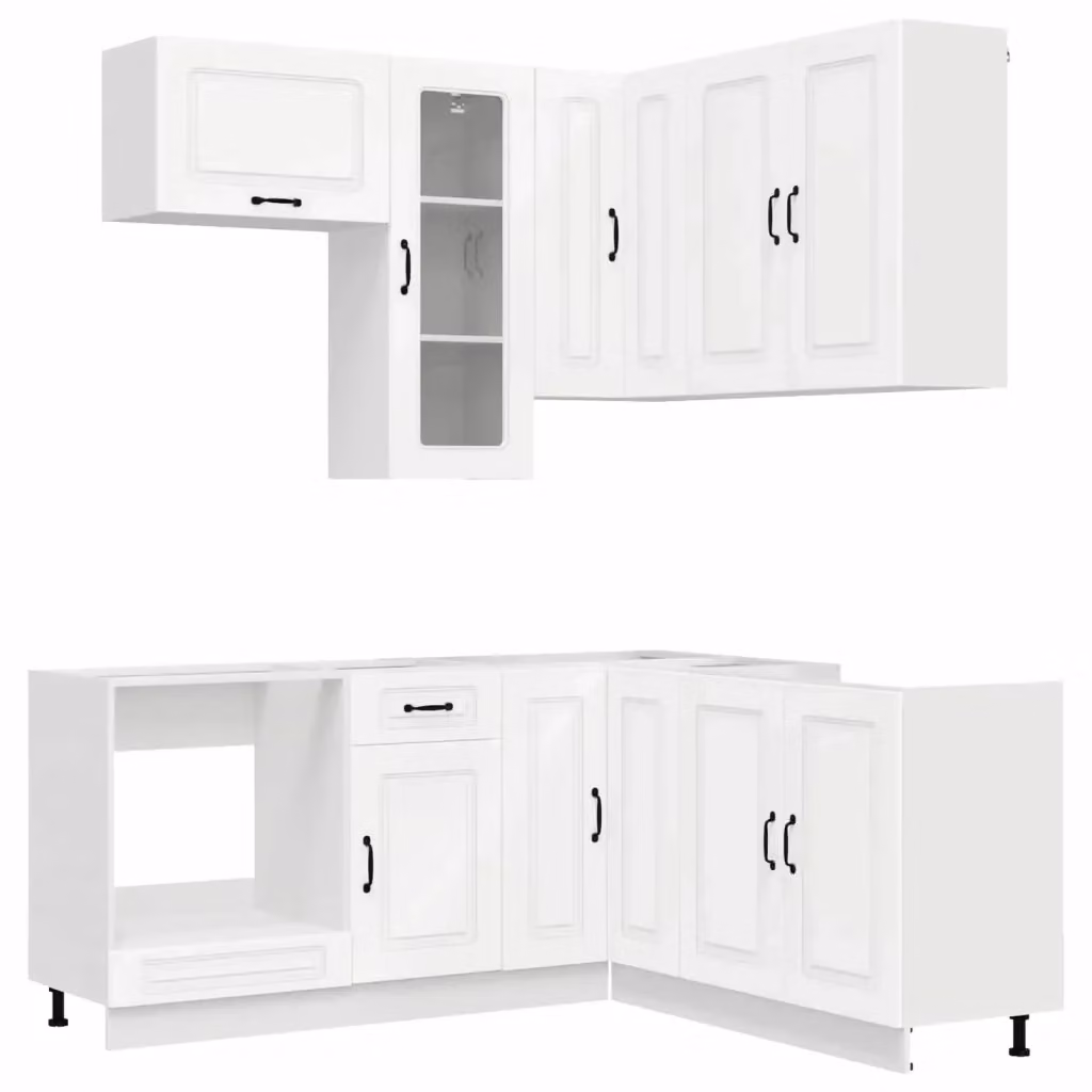 Unità Cucina Moderna KALMAR vidaXL in 8 Pezzi Bianco con Ante in Vetro e Ripiani Interni – 2