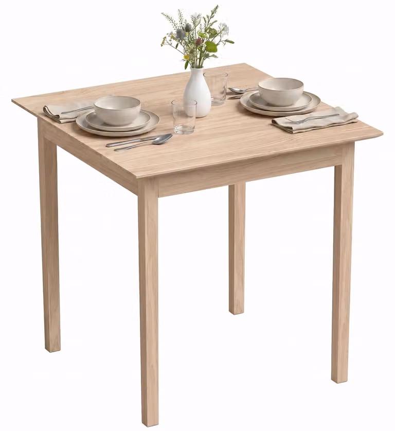Tavolo da pranzo quadrato, dimensioni 75 x 75 cm, per 2 persone, in legno massello, gambe dritte, stile moderno, legno naturale