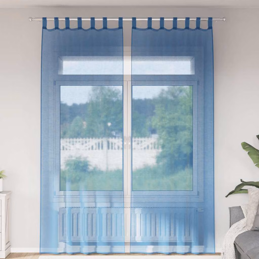 Set di 2 tende in voile semi-trasparenti vidaXL con passanti, colore blu, L: 140 cm, H: 260 cm