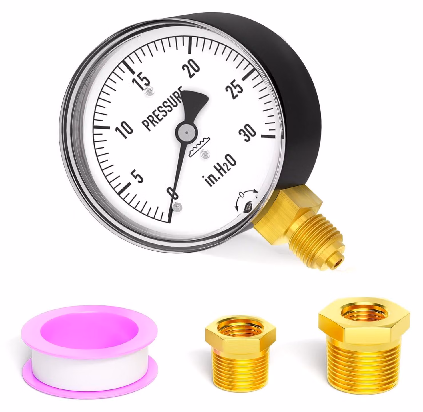 Manometro a bassa pressione, portata da 0 a 30 pollici di acqua (H2O), attacco da 1/4" BSP, in acciaio inossidabile
