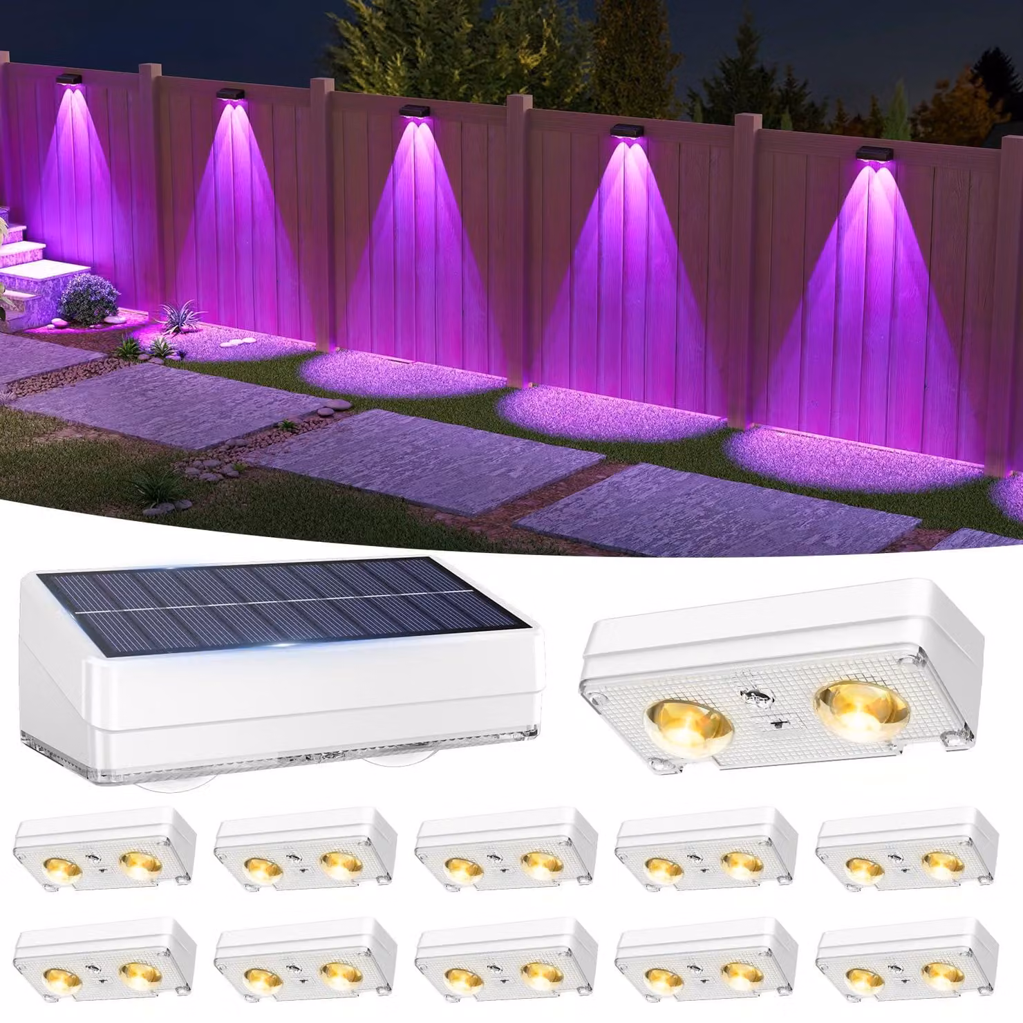 Set di 12 luci solari da esterno, RGB, 50 lumen, impermeabili, colore bianco