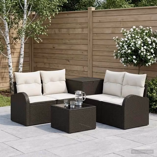 Set di divani 6 pz Nero e Bianco Crema 55 x 55 x 37 cm 3447176