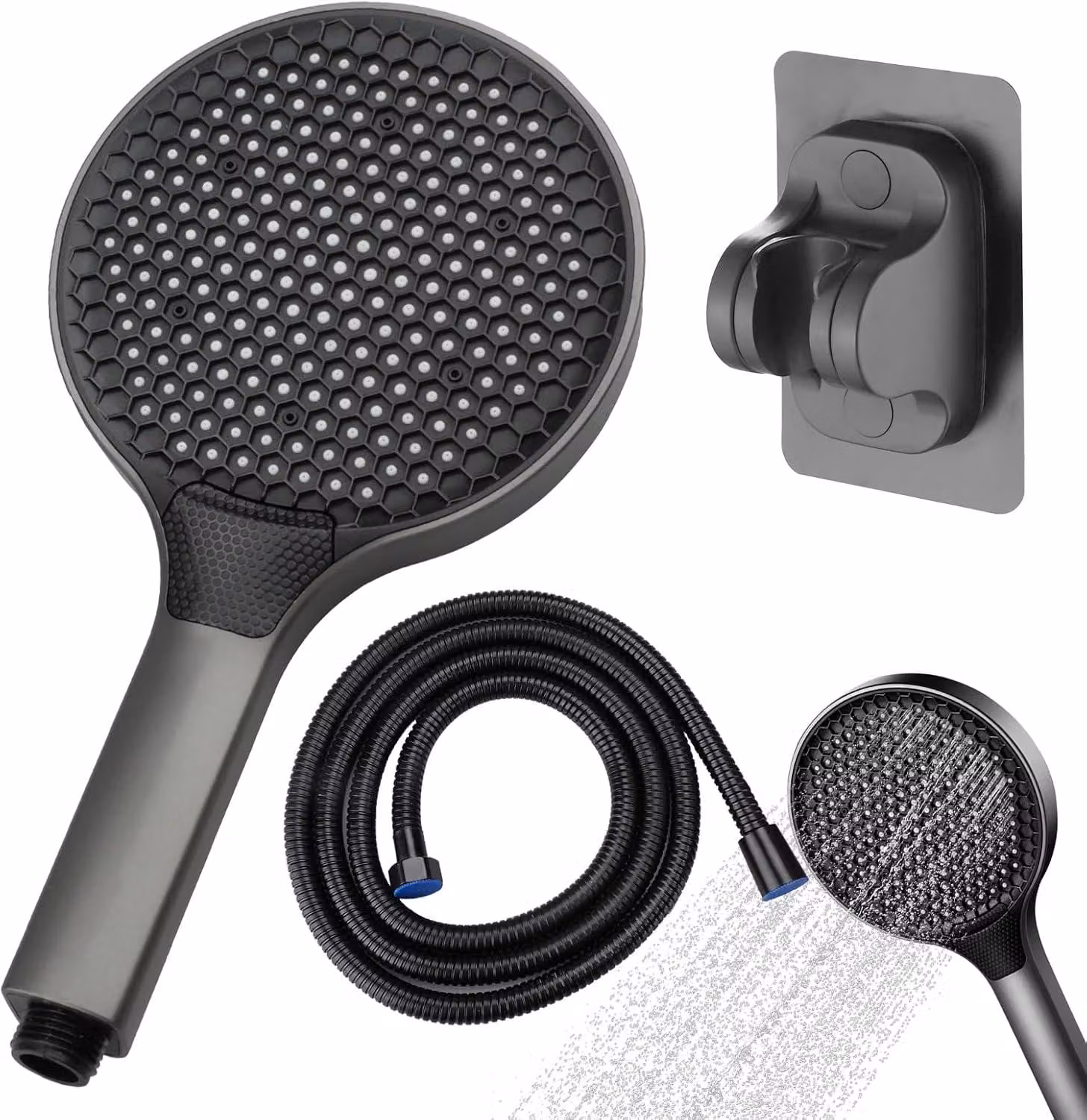 Manico per rubinetto da 15 cm, con 3 tipi di getto, tubo in acciaio inossidabile da 1,5 metri, colore grigio, adatto per bassa pressione dell'acqua