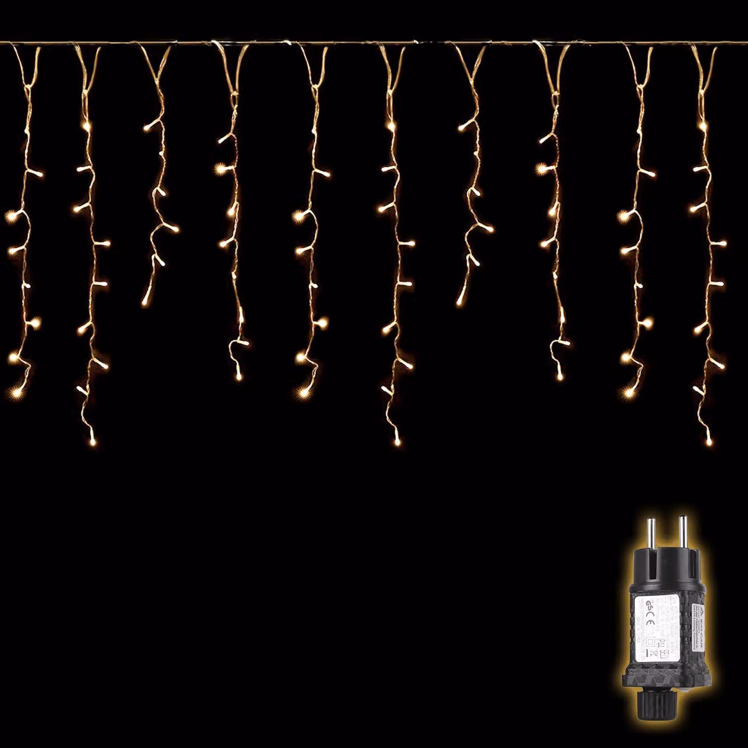 Tenda luminosa a LED, 2 metri, 80 LED, luce bianco caldo, grado di protezione IP44, 8 modalità