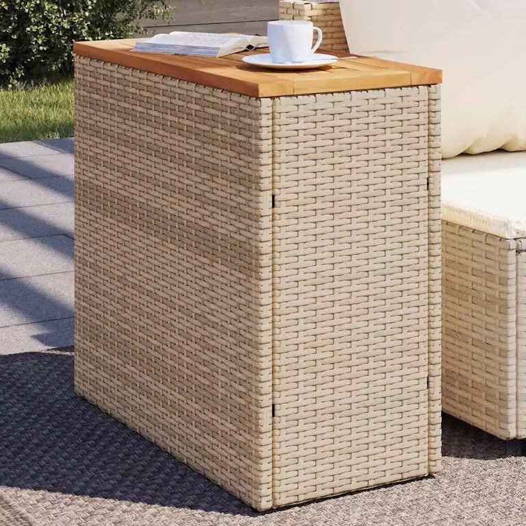 Tavolo da giardino vidaXL in polyrattan e legno di acacia oliato beige, L 58 cm x P 27,5 cm x H 55 cm