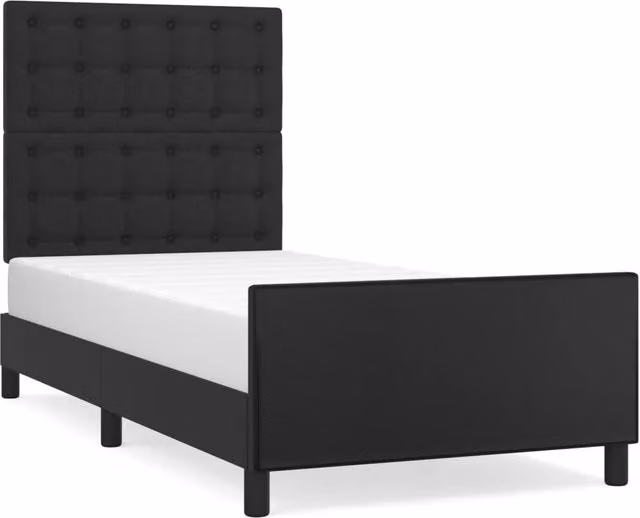Letto singolo per adulti con testiera in similpelle nera e struttura in legno di larice, L/P/H: 80 x 200 x 83 cm – 1