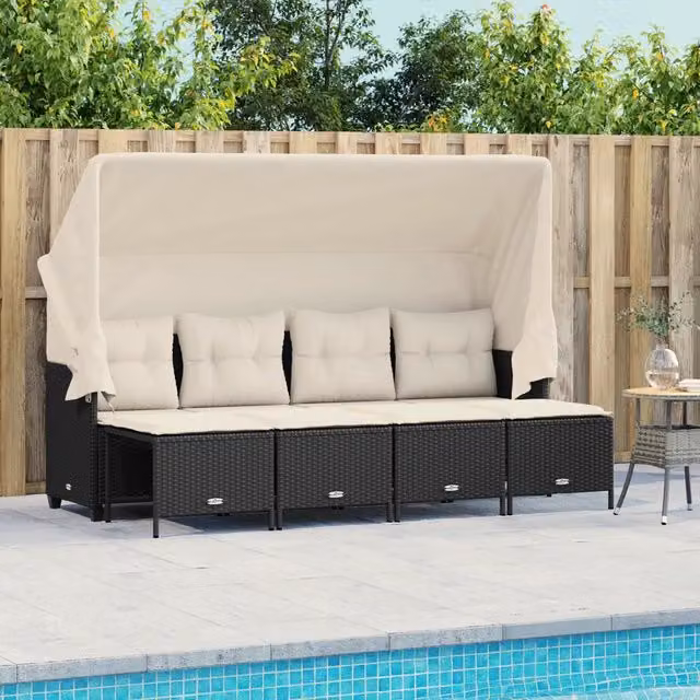 Set Divani da Giardino 5 pz con Cuscini in Polyrattan Nero 3261539