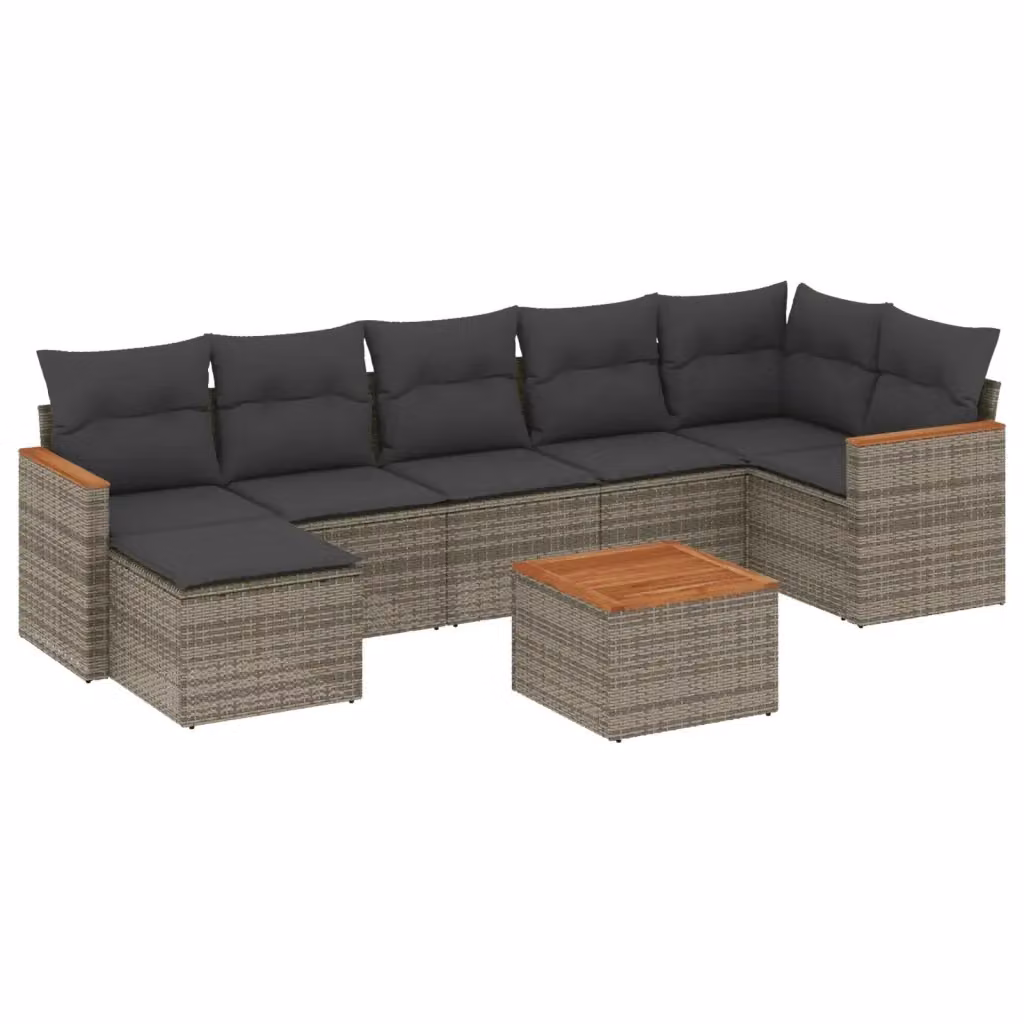 Set Divano da Giardino 8 pz vidaXL in Polyrattan Grigio con Cuscini e Tavolino – 2