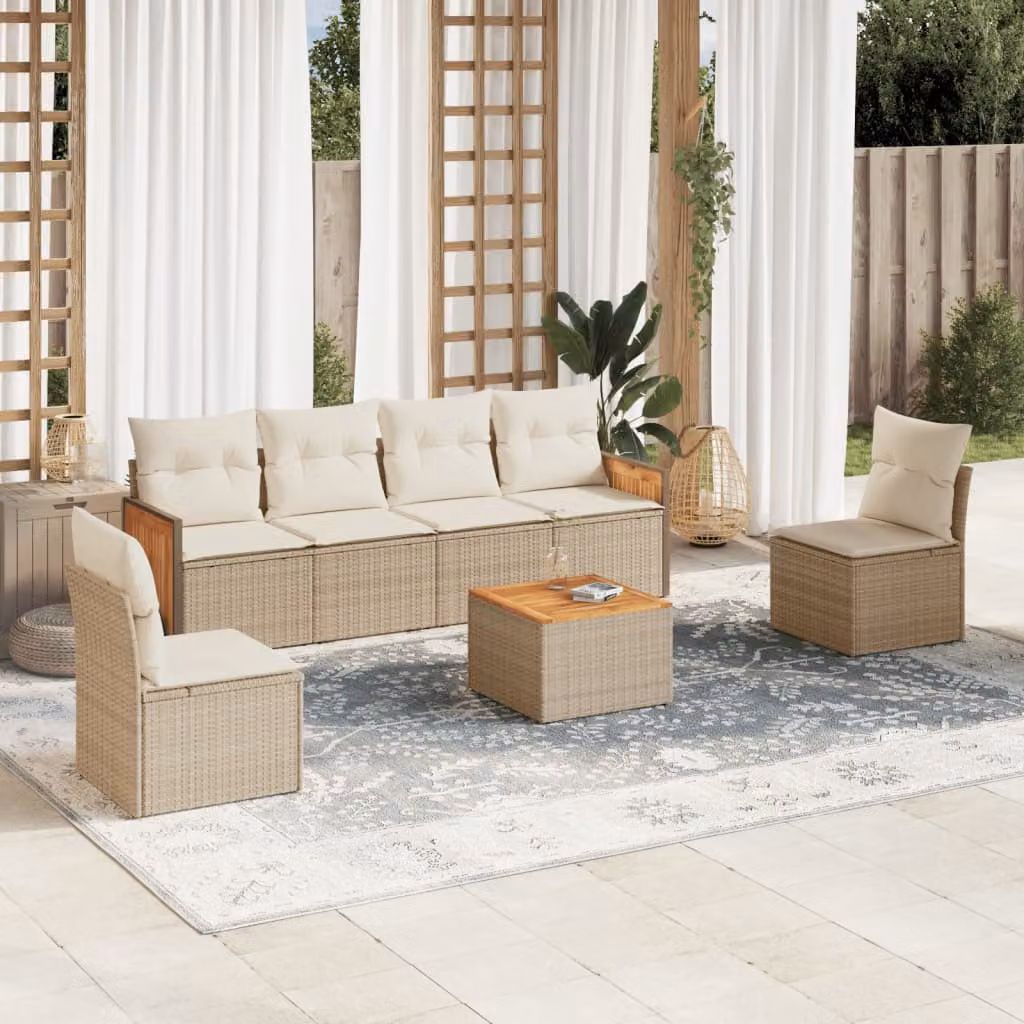 Set di divani da giardino vidaXL in 7 pezzi con cuscini beige in polyrattan e struttura in metallo – 1