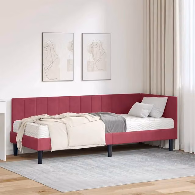 Struttura Letto Angolare con Materasso 2 pz-Giroletto con materasso Verde Velluto 858051