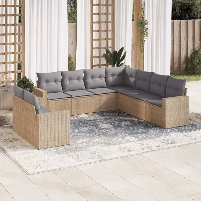 Set Divano da Giardino Moderno VIDAXL in Polyrattan con Cuscini Beige 9 pz – 1