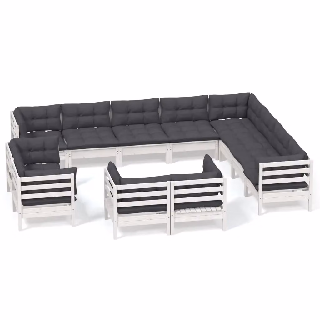 Set di divani da giardino moderno vidaXL in legno di pino con cuscini bianchi e antracite – 2