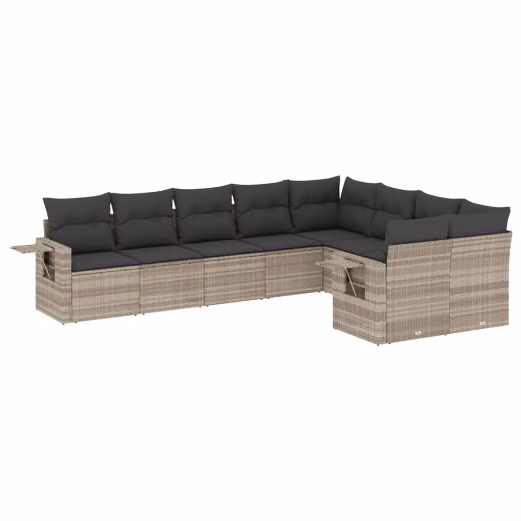 Set Divano da Giardino 9pz con Cuscini Grigio Chiaro Polyrattan