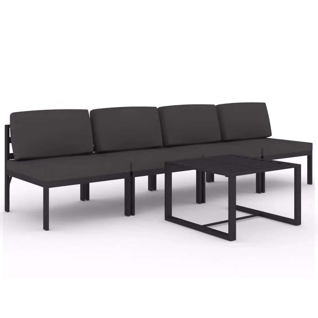 Set da giardino moderno vidaXL composto da 5 pezzi con divano a 3 posti, poltrone e tavolino da caffè in alluminio antracite con cuscini imbottiti – 2