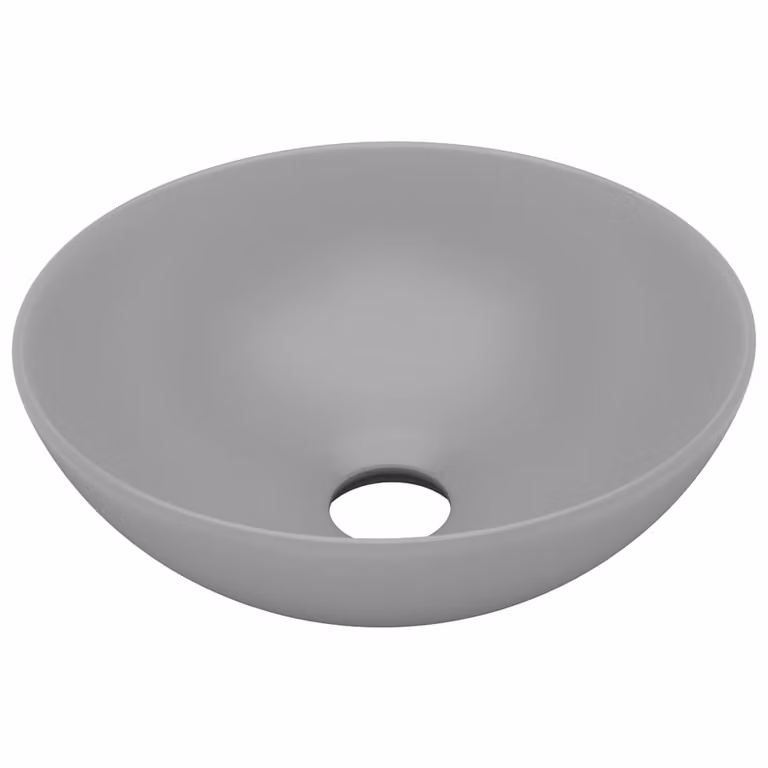 Lavandino da Bagno in Vetroceramica Grigio Chiaro Rotondo