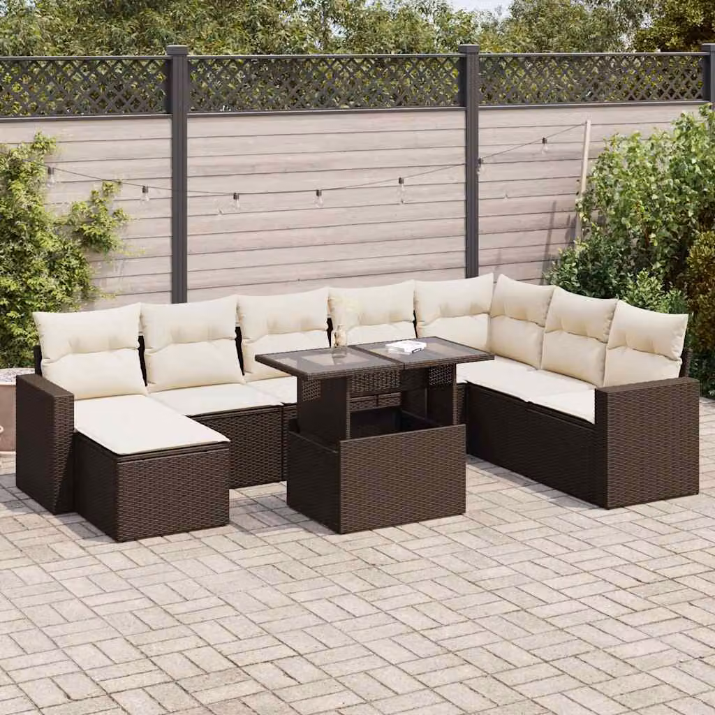 Maison Exclusive - Set Divani da Giardino 9pz con Cuscini Marrone in Polyrattan