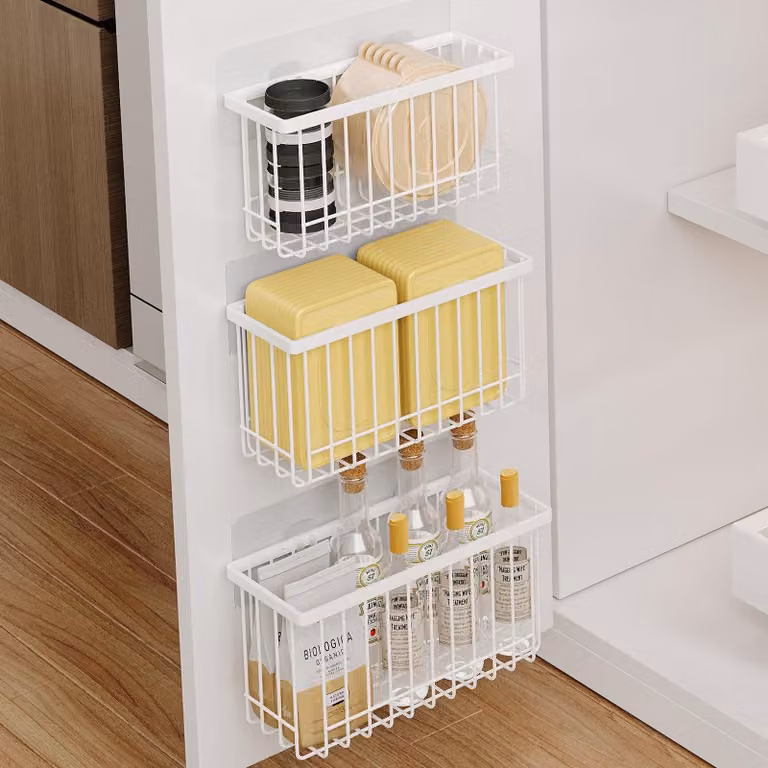 Elzusha - Set di 3 contenitori autoadesivi per ante di armadi, colore bianco