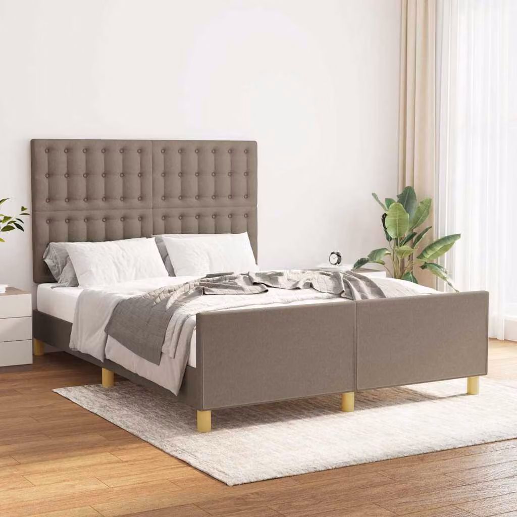 vidaXL Giroletto senza Materasso in Legno di Larice e Tessuto Beige o Grigio L/P/H: 140 x 200 x 146 cm