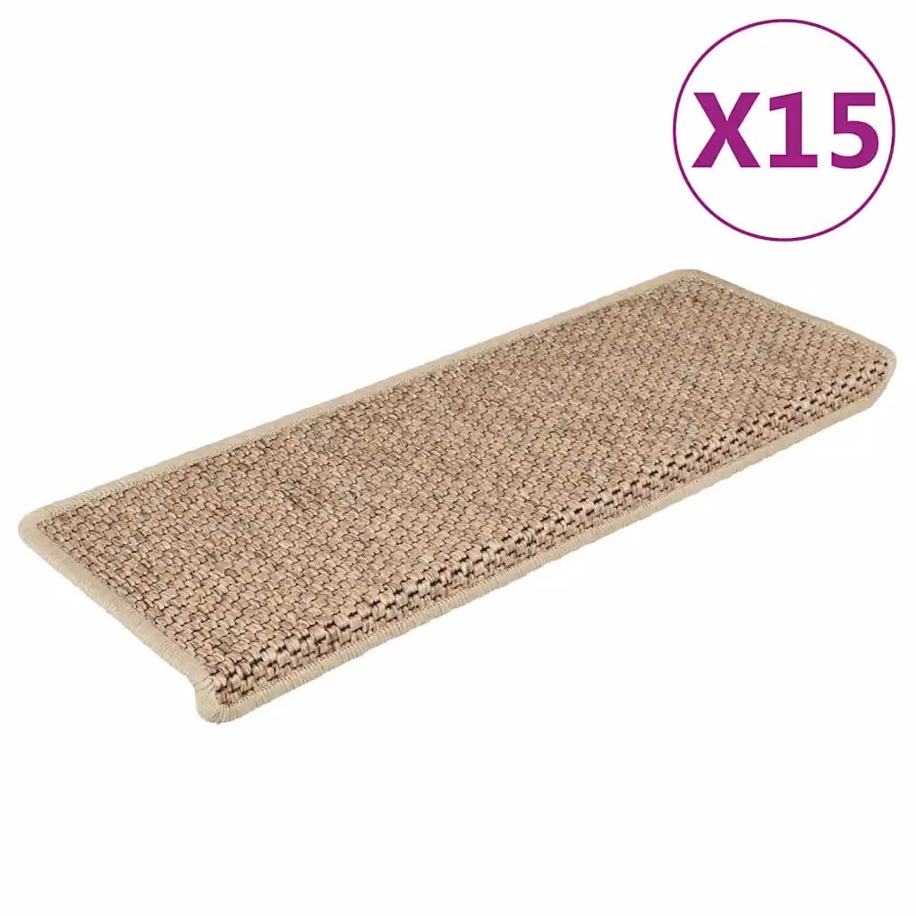 vidaXL Tappeti Autoadesivi Scale Aspetto Sisal 15 pz 65x21x4 cm Sabbia