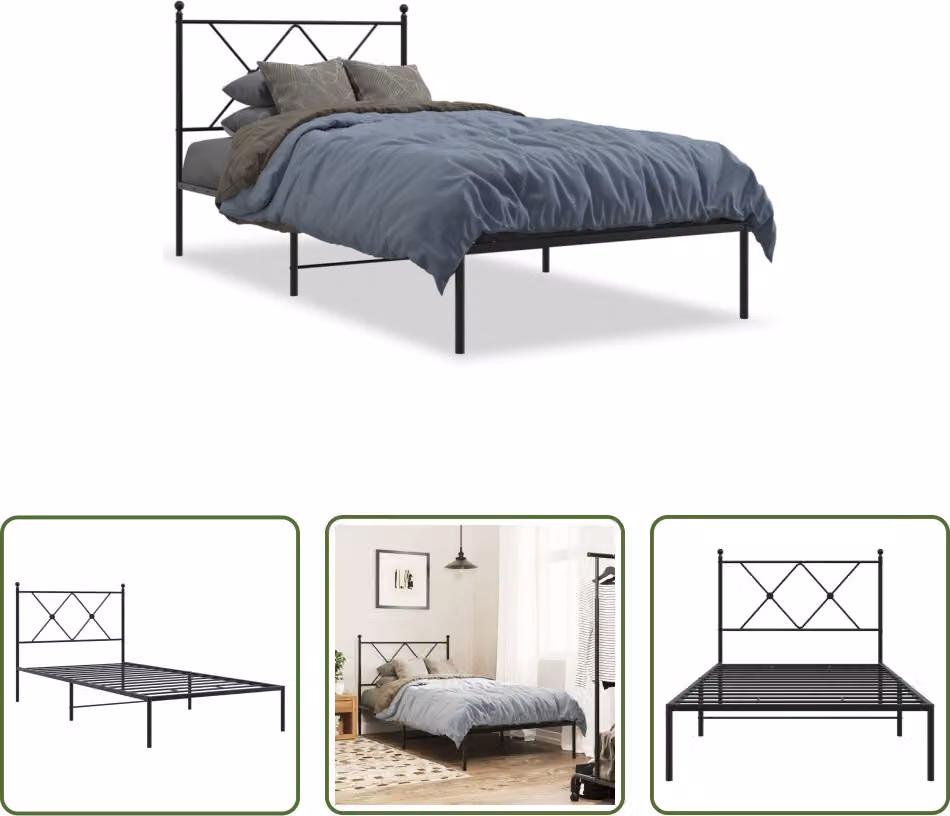 The Living Store Struttura letto con testiera in metallo nero 90x190 cm