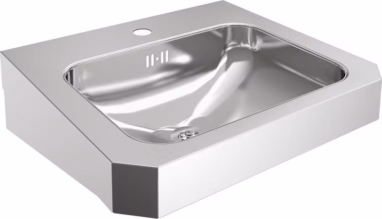 KWC AR Lavabo singolo, ANIMA, acciaio inox, 500x150x446 mm, con sfioratore, con rubinetto.