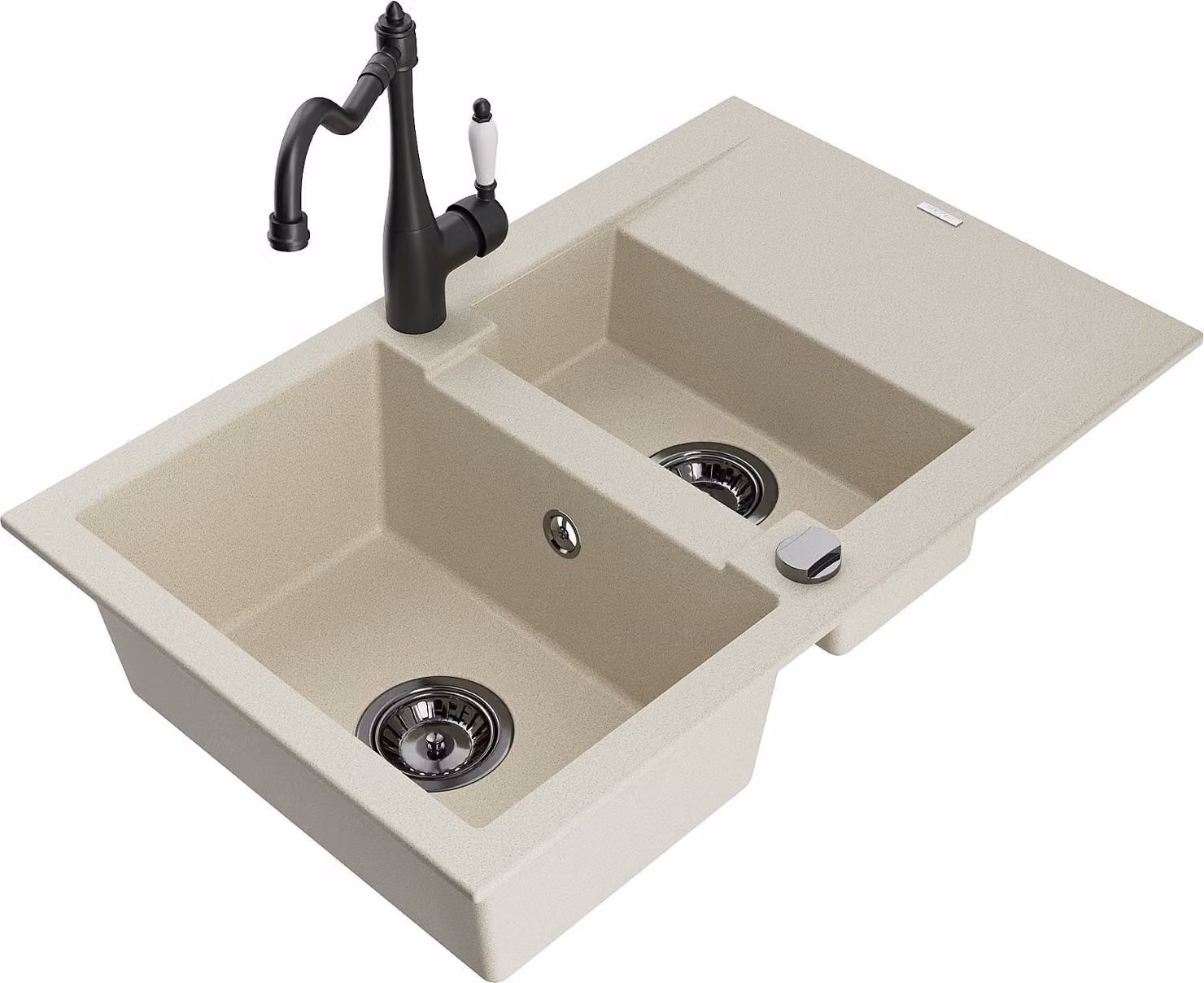 Mexen Gaspar lavello in granito 1,5 vasche con scolapiatti e rubinetto da cucina Carla, beige - 6507-69-670700-70