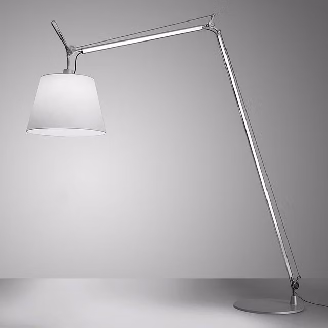 Artemide Tolomeo Maxi Piantana in Alluminio con Paralume in Tessuto Bianco e Argento, Altezza Regolabile