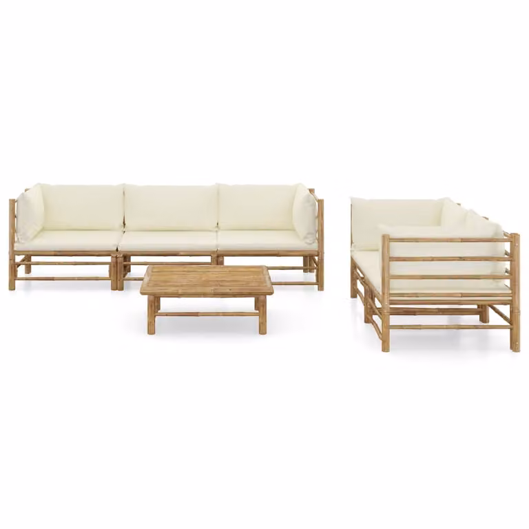 set di 6 pezzi per salotto da giardino con cuscini in bambù bianco crema