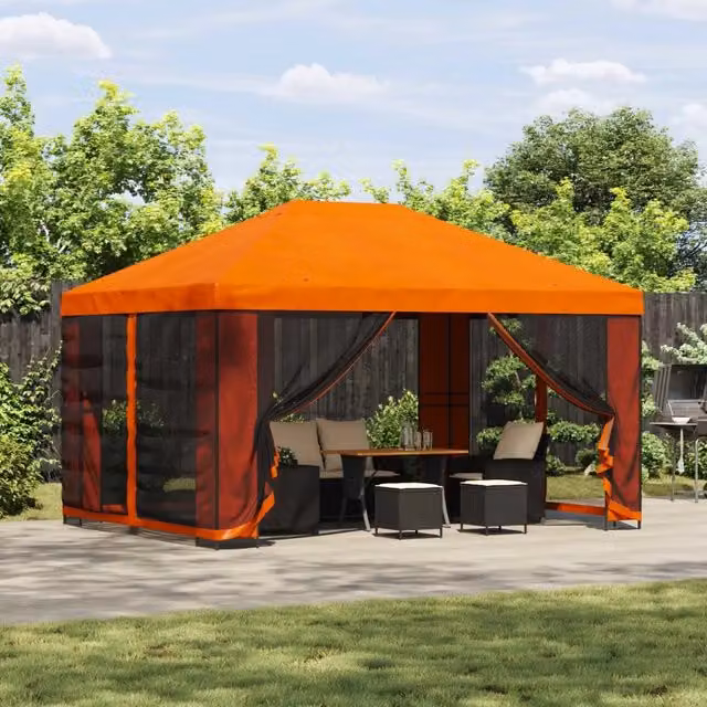 Gazebo 4 × 3 m Arancione Poliestere e Acciaio 190 gsm 900381