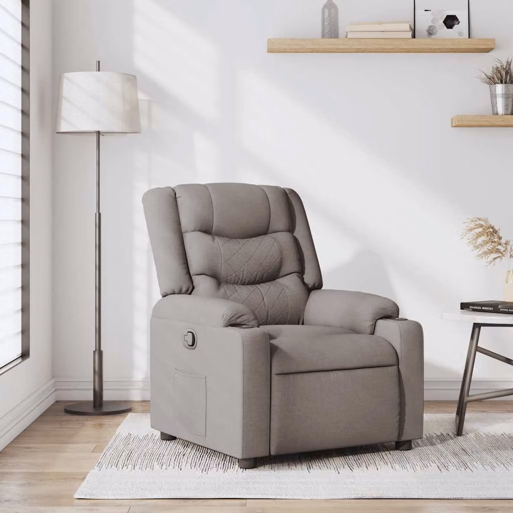 vidaXL Poltrona Reclinabile Relax in Tessuto con Braccioli, Colore Beige/Grigio