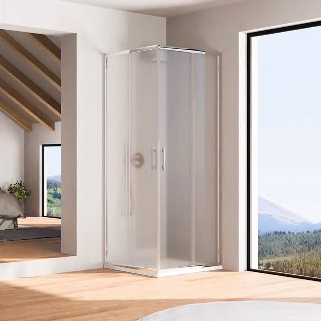 Box doccia angolare Parama Portofino con profili cromati slim e vetro opaco da 6 mm, L/P/H: 75 x 75 x 190 cm