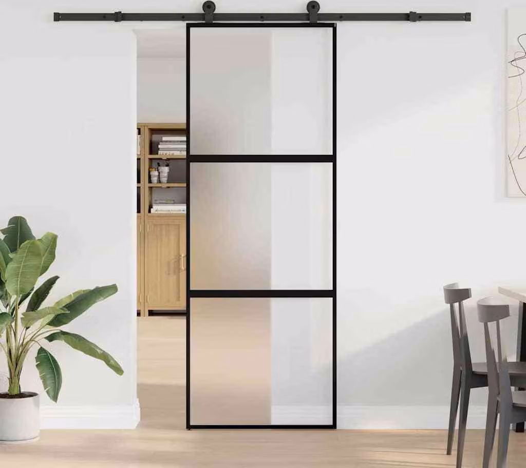 Porta Scorrevole Ferramenta 76x205 cm Vetro Temperato Alluminio