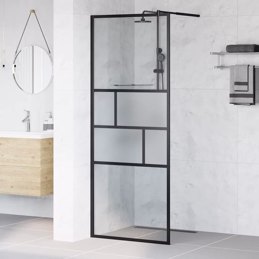 Parete Doccia Walk-in vidaXL in Vetro Opaco e Alluminio Nero, L: 80 cm, H: 195 cm – 1