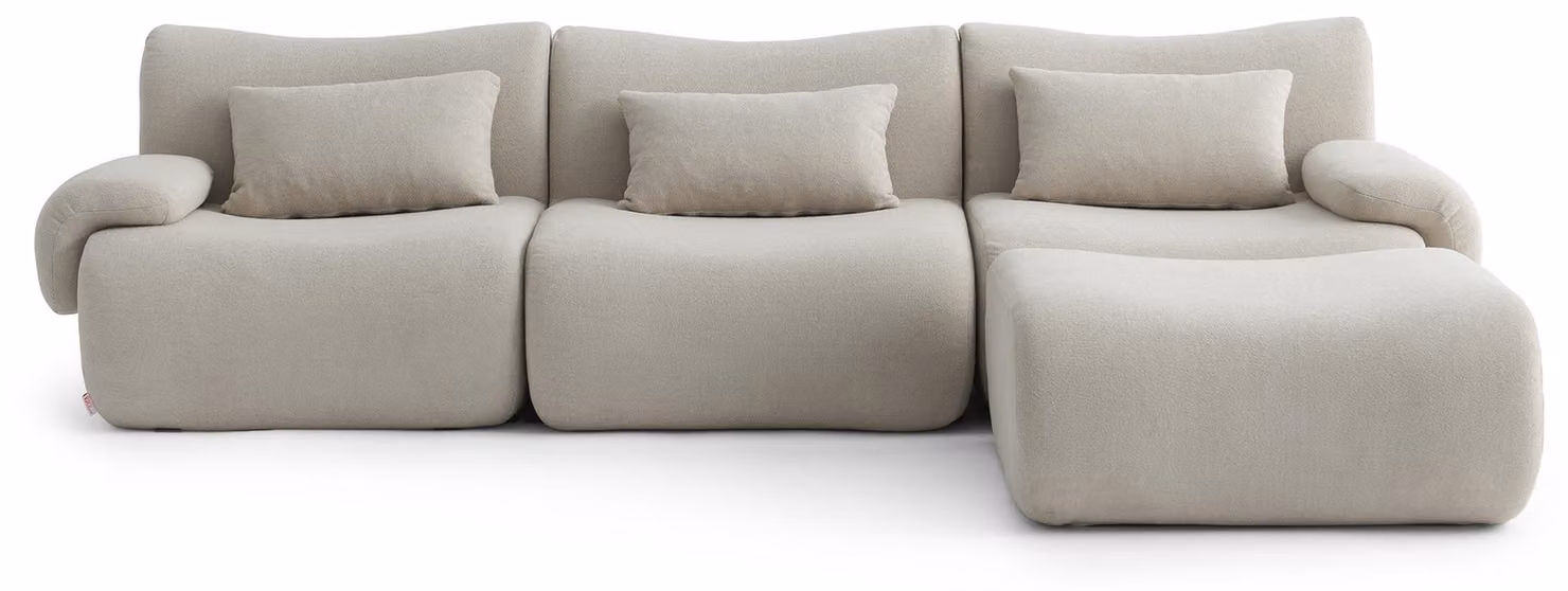 MILYSOFA SOFATIME: divano angolare modulare a 3 posti con chaise longue, raffinato tessuto a ricami, beige pietra