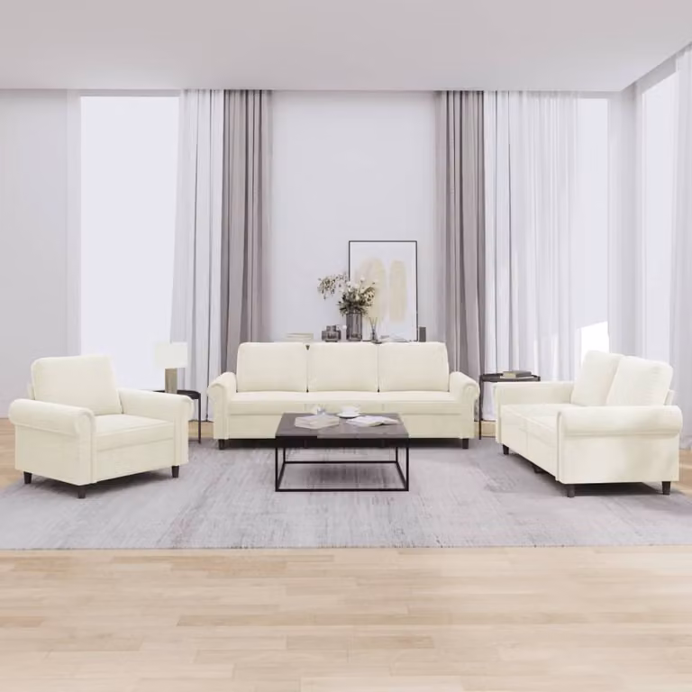 Set di divani 3 pezzi vidaXL in velluto beige con cuscini per soggiorno moderno
