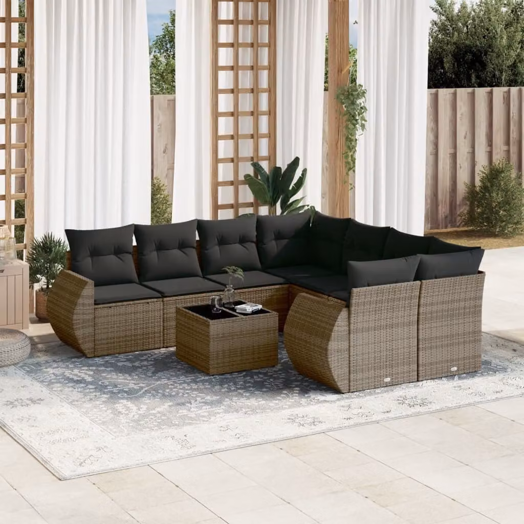 Maison Exclusive - Set Divano da Giardino 9 pz con Cuscini Grigio in Polyrattan