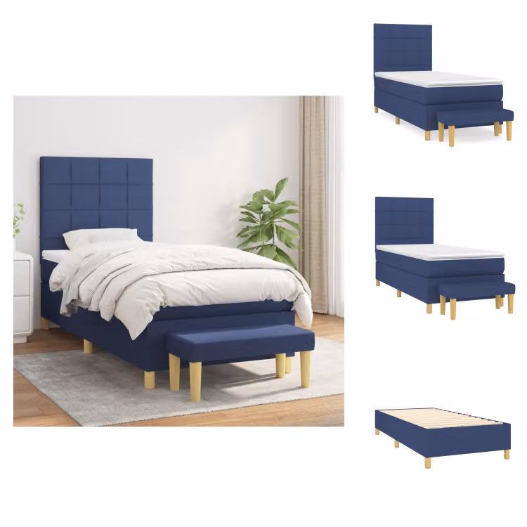 vidaXL Letto a molle con materasso blu 80x200 cm in tessuto - Letti & strutture letto