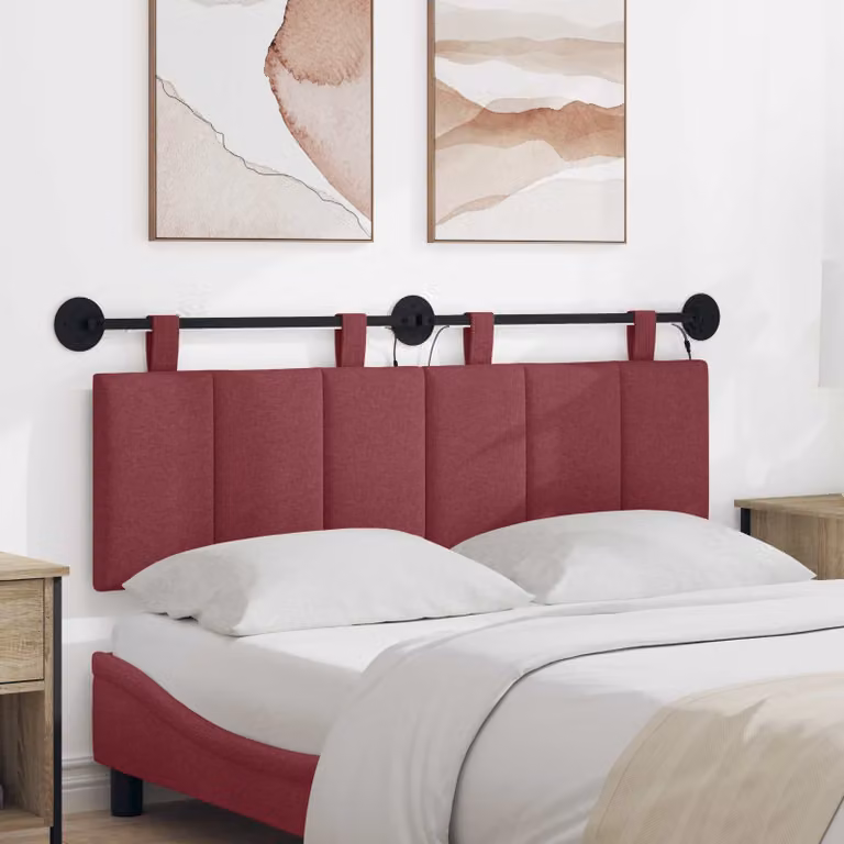Testiera per letto sospesa vidaXL con luce LED integrata in tessuto rosso