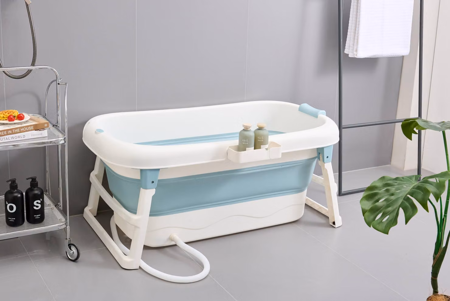 Vasca da bagno pieghevole per adulti, ideale per piccoli bagni, colore blu