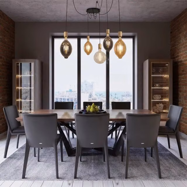 Lampadario a sospensione Searchlight in stile industriale con finitura nero e marrone in metallo e legno per il tuo soggiorno, attacco E27