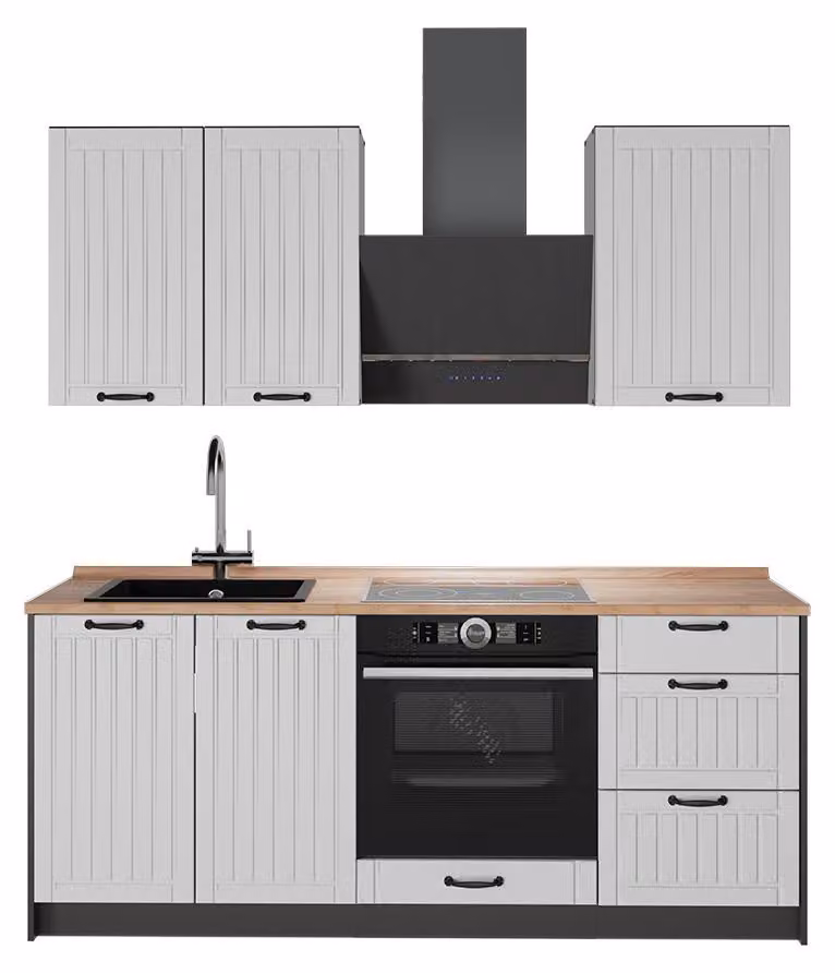 Cucina monoblocco Vicco Fame-Line Bianco rustico/Antracite 190 cm, PL Rovere, Model 64868