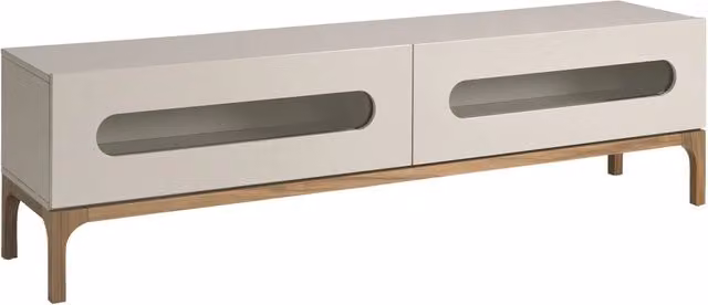 Porta TV in legno grigio e noce con illuminazione interna