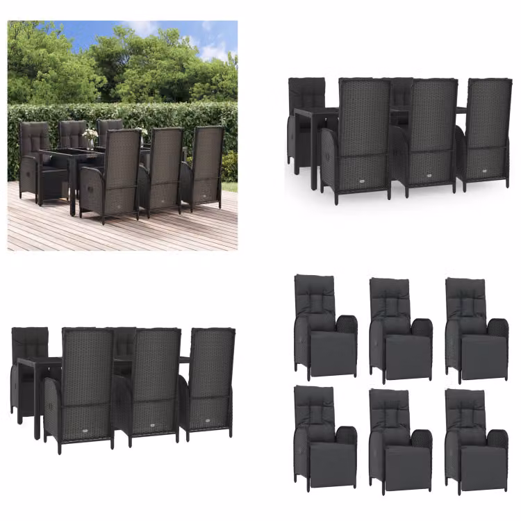 vidaXL Set da pranzo da giardino 7 pezzi con cuscini in poly rattan nero - Set da pranzo da giardino - Set da pranzo da giardino - Set da pranzo da terrazza